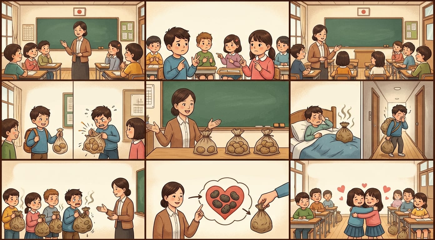 तुम कितने आलू उठाए हुए हो?